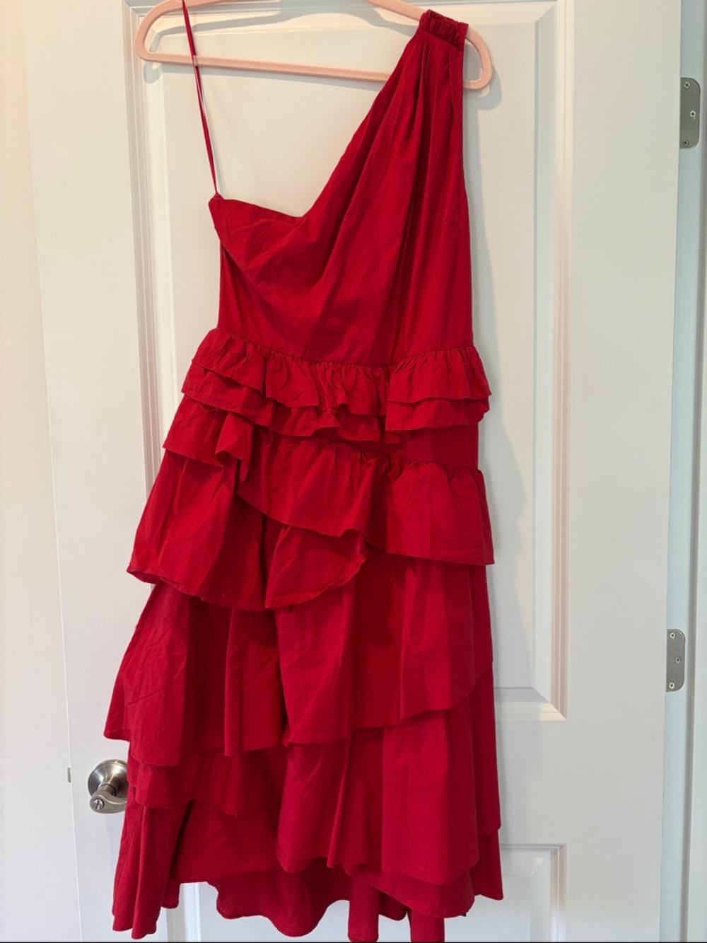 Anthropologie Scarlet One-Shoulder Ruffle Tiered Dress